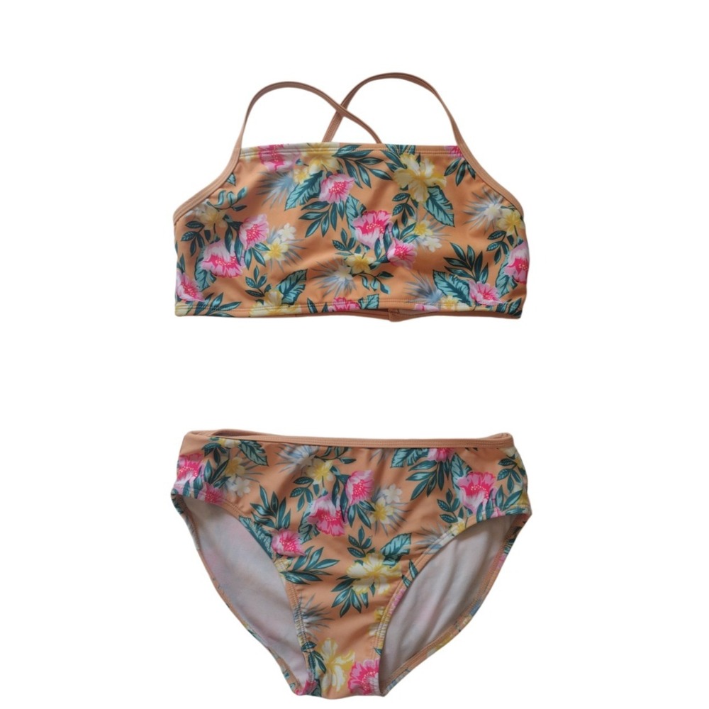 Art Class Swimsuit 2 pcs Set‎ Girl 14/16 Yellow Floral Tropical Beach Vacation